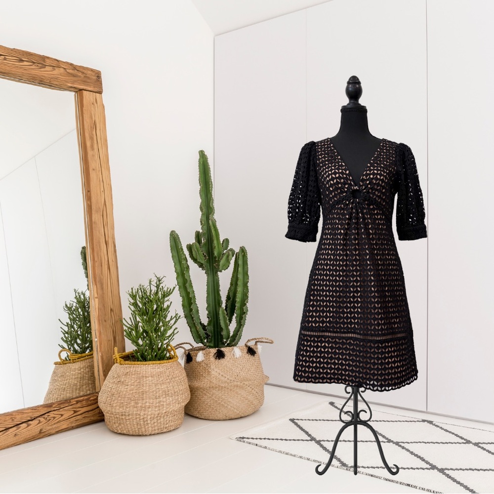 MICHAEL Michael Kors Puff Sleeve Geo Eyelet V-Neck Dress